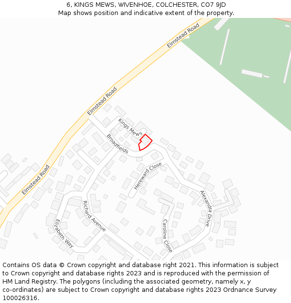 6, KINGS MEWS, WIVENHOE, COLCHESTER, CO7 9JD: Location map and indicative extent of plot