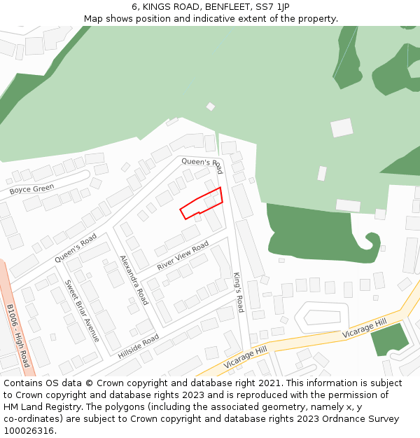 6, KINGS ROAD, BENFLEET, SS7 1JP: Location map and indicative extent of plot