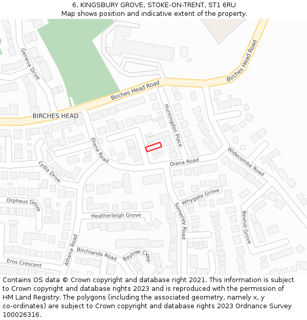 6, KINGSBURY GROVE, STOKE-ON-TRENT, ST1 6RU: Location map and indicative extent of plot