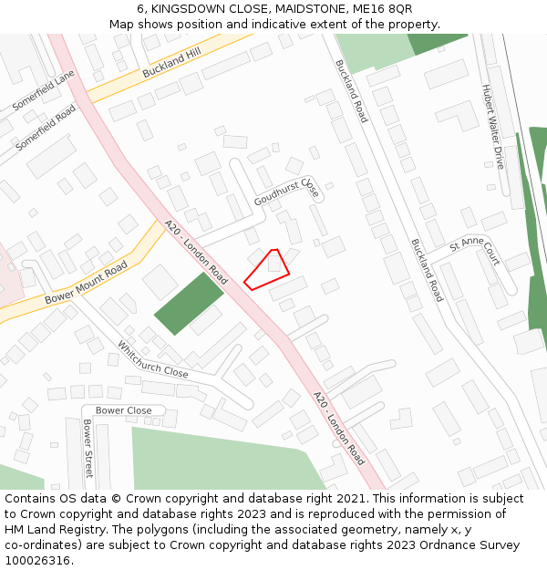 6, KINGSDOWN CLOSE, MAIDSTONE, ME16 8QR: Location map and indicative extent of plot