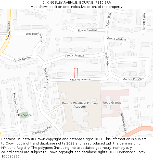 6, KINGSLEY AVENUE, BOURNE, PE10 9RA: Location map and indicative extent of plot