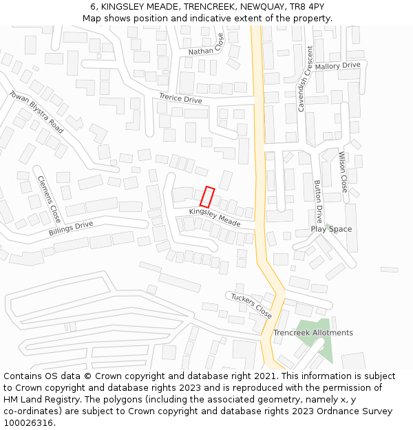 6, KINGSLEY MEADE, TRENCREEK, NEWQUAY, TR8 4PY: Location map and indicative extent of plot