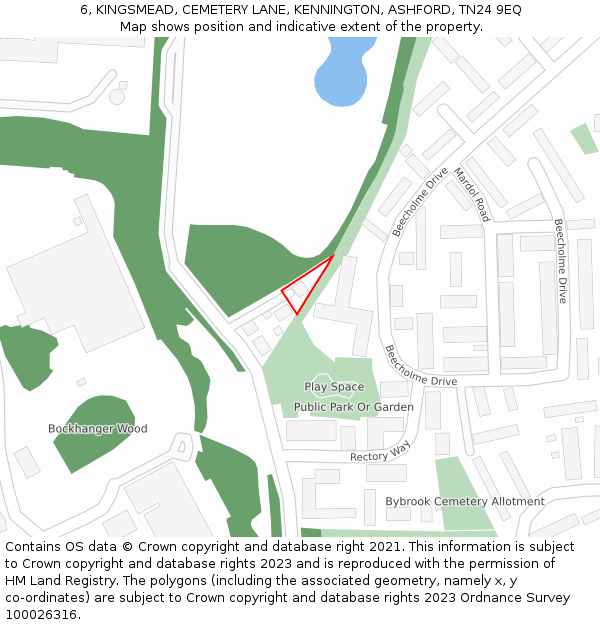 6, KINGSMEAD, CEMETERY LANE, KENNINGTON, ASHFORD, TN24 9EQ: Location map and indicative extent of plot