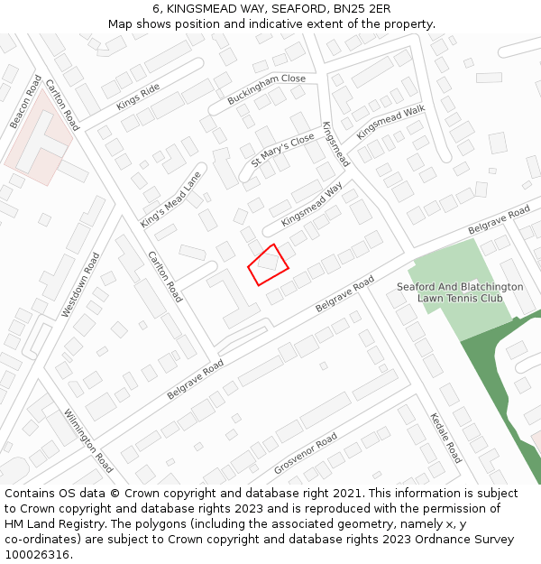 6, KINGSMEAD WAY, SEAFORD, BN25 2ER: Location map and indicative extent of plot