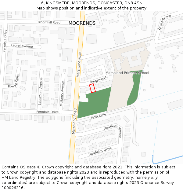 6, KINGSMEDE, MOORENDS, DONCASTER, DN8 4SN: Location map and indicative extent of plot