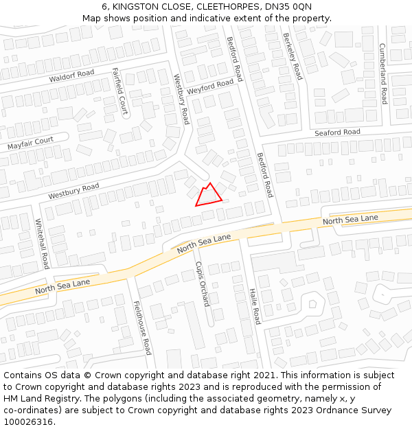 6, KINGSTON CLOSE, CLEETHORPES, DN35 0QN: Location map and indicative extent of plot