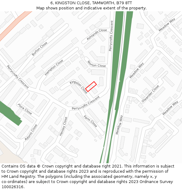 6, KINGSTON CLOSE, TAMWORTH, B79 8TT: Location map and indicative extent of plot