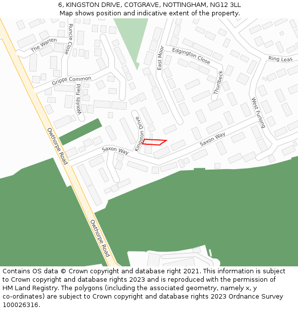 6, KINGSTON DRIVE, COTGRAVE, NOTTINGHAM, NG12 3LL: Location map and indicative extent of plot