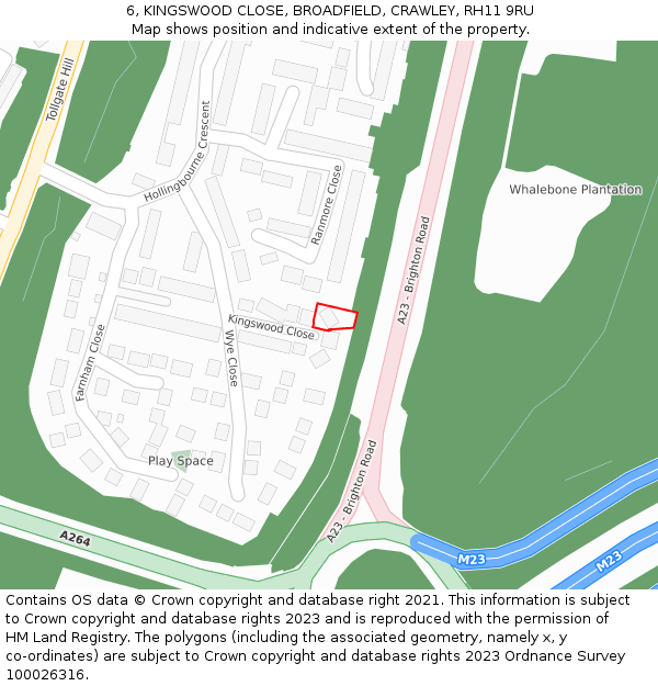 6, KINGSWOOD CLOSE, BROADFIELD, CRAWLEY, RH11 9RU: Location map and indicative extent of plot