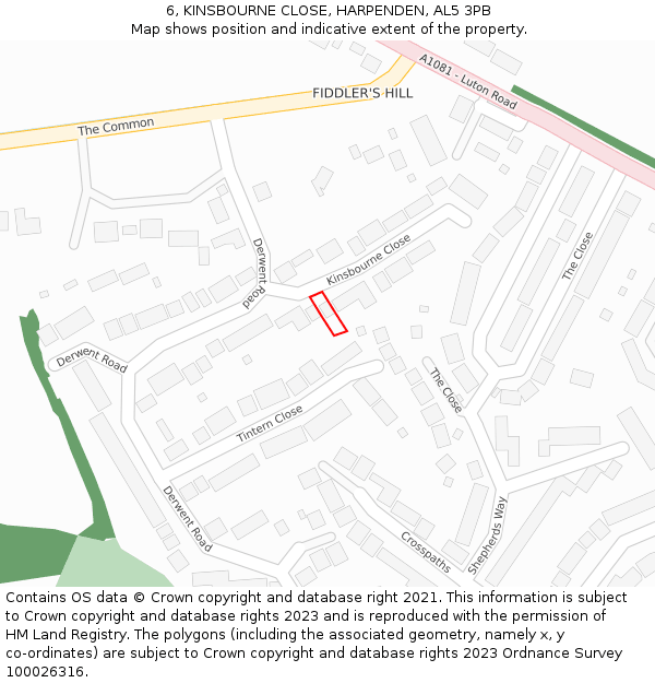 6, KINSBOURNE CLOSE, HARPENDEN, AL5 3PB: Location map and indicative extent of plot