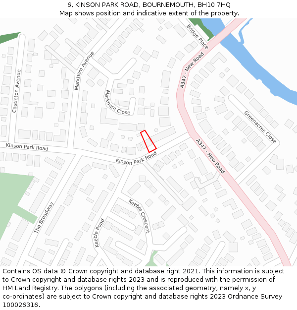 6, KINSON PARK ROAD, BOURNEMOUTH, BH10 7HQ: Location map and indicative extent of plot