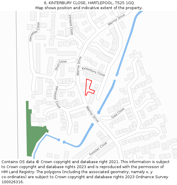 6, KINTERBURY CLOSE, HARTLEPOOL, TS25 1GQ: Location map and indicative extent of plot
