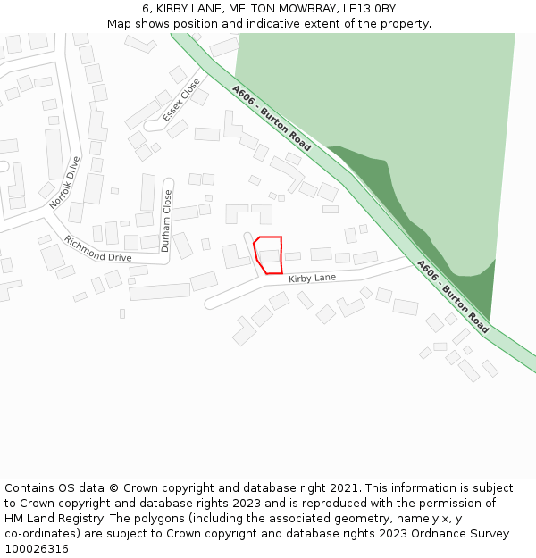 6, KIRBY LANE, MELTON MOWBRAY, LE13 0BY: Location map and indicative extent of plot