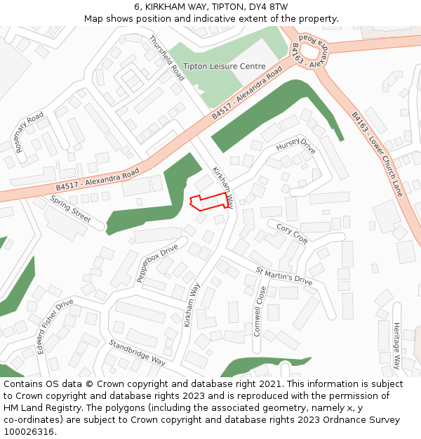 6, KIRKHAM WAY, TIPTON, DY4 8TW: Location map and indicative extent of plot