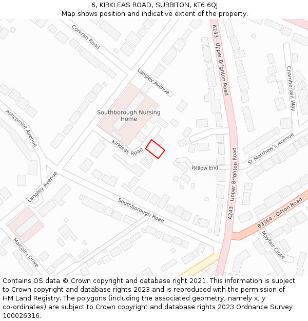 6, KIRKLEAS ROAD, SURBITON, KT6 6QJ: Location map and indicative extent of plot