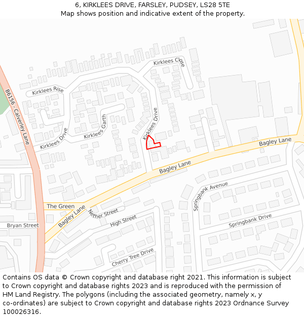 6, KIRKLEES DRIVE, FARSLEY, PUDSEY, LS28 5TE: Location map and indicative extent of plot