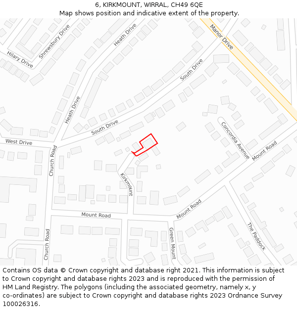 6, KIRKMOUNT, WIRRAL, CH49 6QE: Location map and indicative extent of plot