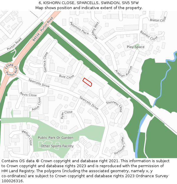 6, KISHORN CLOSE, SPARCELLS, SWINDON, SN5 5FW: Location map and indicative extent of plot