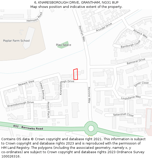 6, KNARESBOROUGH DRIVE, GRANTHAM, NG31 8UP: Location map and indicative extent of plot