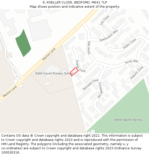 6, KNELLER CLOSE, BEDFORD, MK41 7LP: Location map and indicative extent of plot