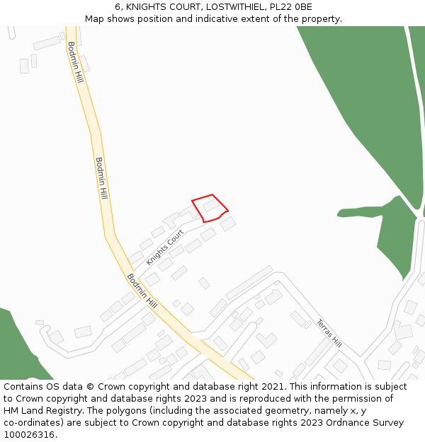 6, KNIGHTS COURT, LOSTWITHIEL, PL22 0BE: Location map and indicative extent of plot