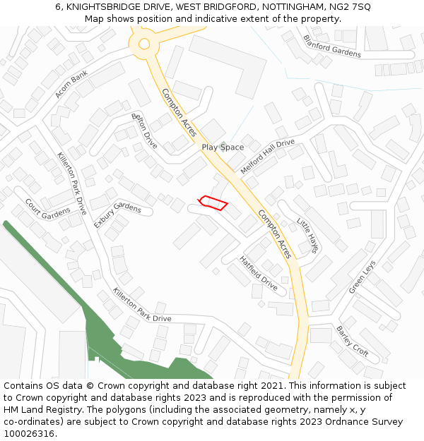 6, KNIGHTSBRIDGE DRIVE, WEST BRIDGFORD, NOTTINGHAM, NG2 7SQ: Location map and indicative extent of plot