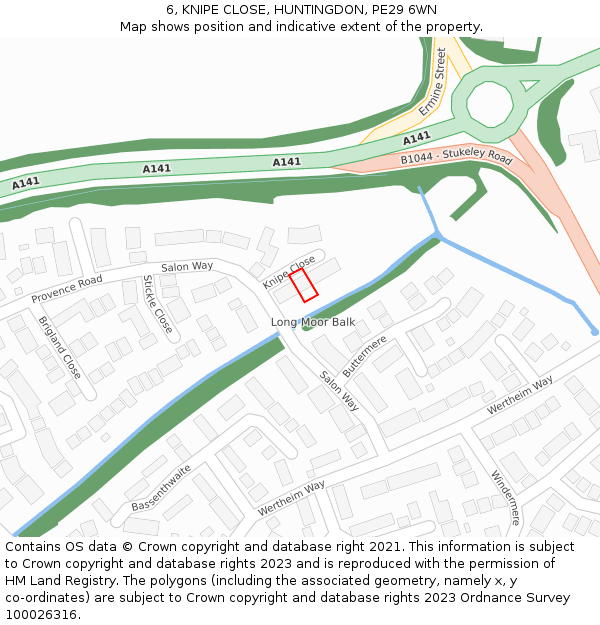 6, KNIPE CLOSE, HUNTINGDON, PE29 6WN: Location map and indicative extent of plot