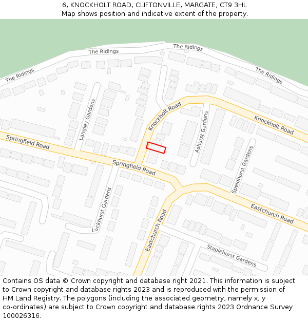 6, KNOCKHOLT ROAD, CLIFTONVILLE, MARGATE, CT9 3HL: Location map and indicative extent of plot