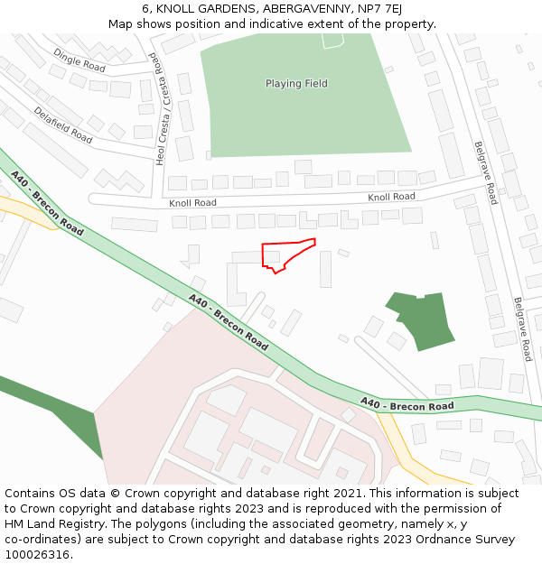 6, KNOLL GARDENS, ABERGAVENNY, NP7 7EJ: Location map and indicative extent of plot