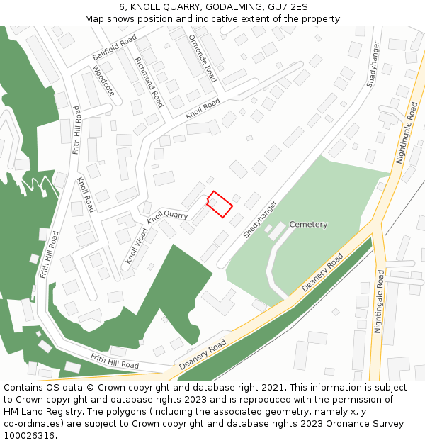 6, KNOLL QUARRY, GODALMING, GU7 2ES: Location map and indicative extent of plot