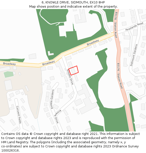 6, KNOWLE DRIVE, SIDMOUTH, EX10 8HP: Location map and indicative extent of plot