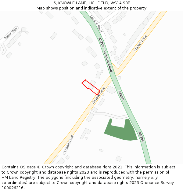 6, KNOWLE LANE, LICHFIELD, WS14 9RB: Location map and indicative extent of plot