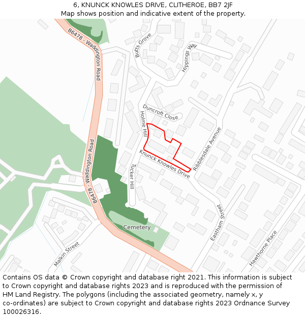 6, KNUNCK KNOWLES DRIVE, CLITHEROE, BB7 2JF: Location map and indicative extent of plot