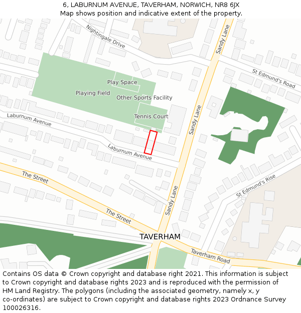 6, LABURNUM AVENUE, TAVERHAM, NORWICH, NR8 6JX: Location map and indicative extent of plot