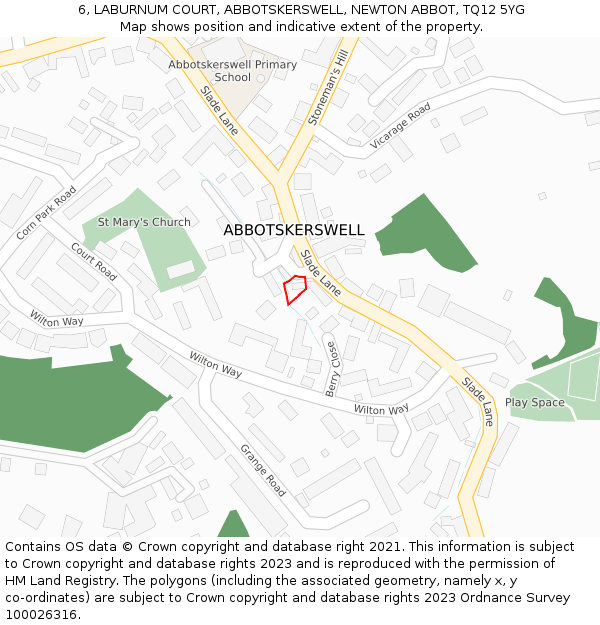 6, LABURNUM COURT, ABBOTSKERSWELL, NEWTON ABBOT, TQ12 5YG: Location map and indicative extent of plot