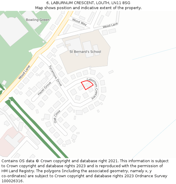 6, LABURNUM CRESCENT, LOUTH, LN11 8SG: Location map and indicative extent of plot