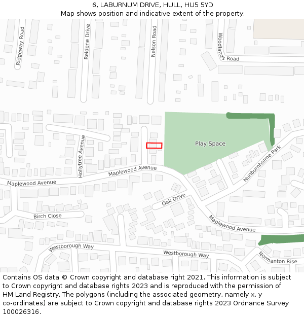 6, LABURNUM DRIVE, HULL, HU5 5YD: Location map and indicative extent of plot