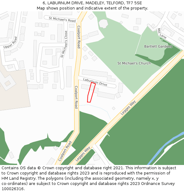 6, LABURNUM DRIVE, MADELEY, TELFORD, TF7 5SE: Location map and indicative extent of plot