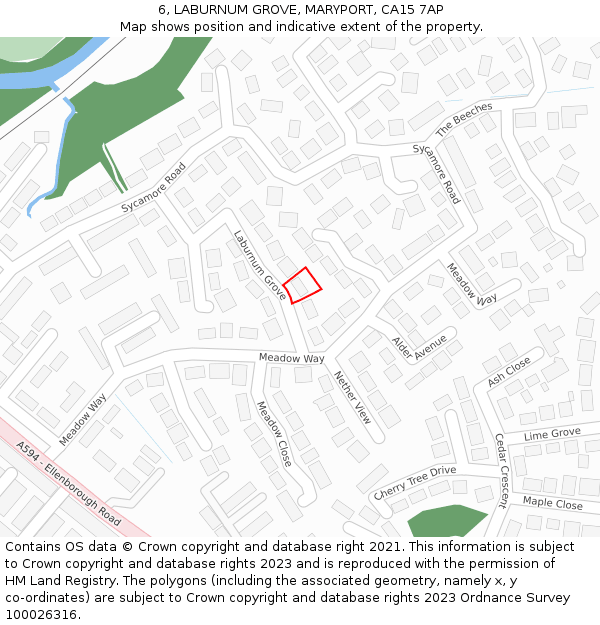 6, LABURNUM GROVE, MARYPORT, CA15 7AP: Location map and indicative extent of plot