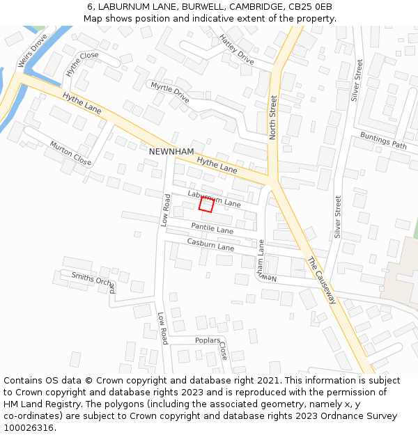 6, LABURNUM LANE, BURWELL, CAMBRIDGE, CB25 0EB: Location map and indicative extent of plot