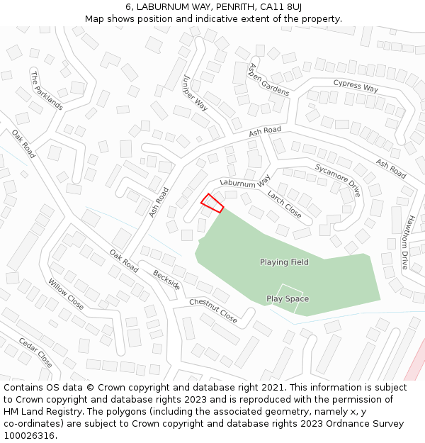 6, LABURNUM WAY, PENRITH, CA11 8UJ: Location map and indicative extent of plot