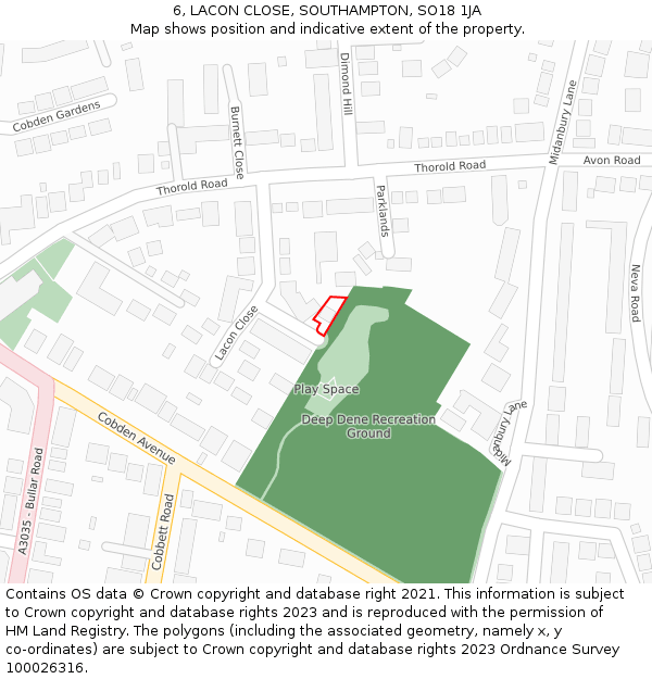6, LACON CLOSE, SOUTHAMPTON, SO18 1JA: Location map and indicative extent of plot