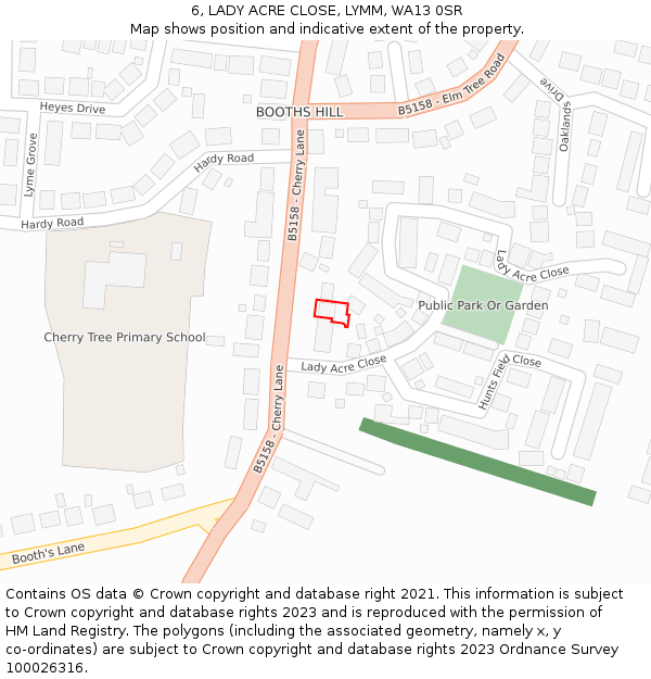 6, LADY ACRE CLOSE, LYMM, WA13 0SR: Location map and indicative extent of plot