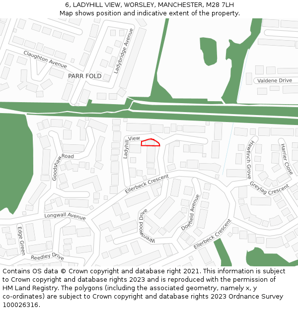 6, LADYHILL VIEW, WORSLEY, MANCHESTER, M28 7LH: Location map and indicative extent of plot