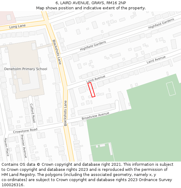 6, LAIRD AVENUE, GRAYS, RM16 2NP: Location map and indicative extent of plot