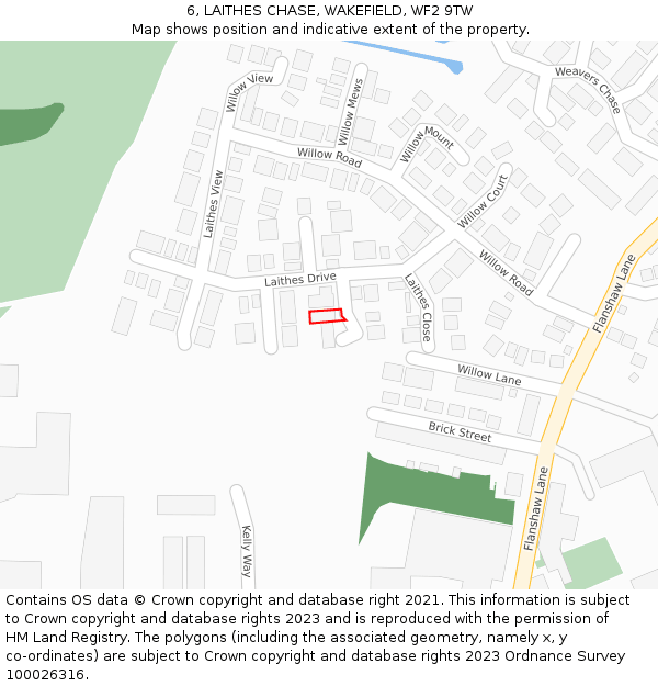 6, LAITHES CHASE, WAKEFIELD, WF2 9TW: Location map and indicative extent of plot
