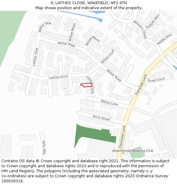 6, LAITHES CLOSE, WAKEFIELD, WF2 9TN: Location map and indicative extent of plot