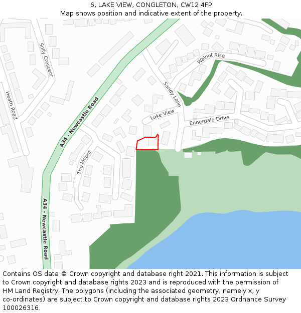 6, LAKE VIEW, CONGLETON, CW12 4FP: Location map and indicative extent of plot