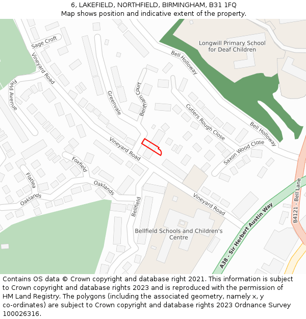 6, LAKEFIELD, NORTHFIELD, BIRMINGHAM, B31 1FQ: Location map and indicative extent of plot