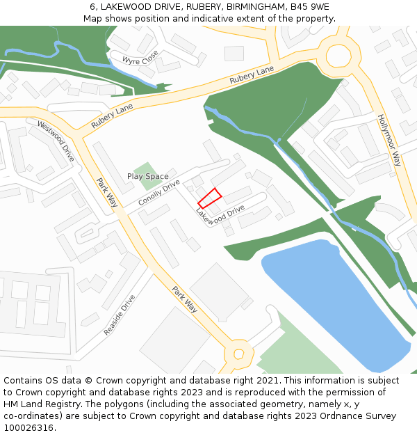 6, LAKEWOOD DRIVE, RUBERY, BIRMINGHAM, B45 9WE: Location map and indicative extent of plot